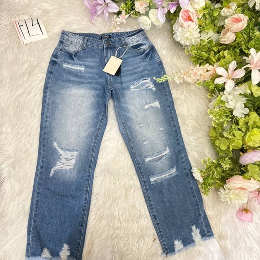 Flamingals light blue distressed denim jeans size XS stretchy